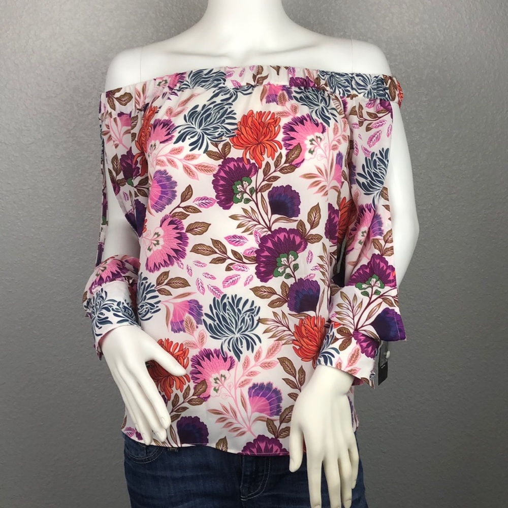 INC Floral Off Shoulder Open Sleeve Top Small & 3X - Picture 2 of 5